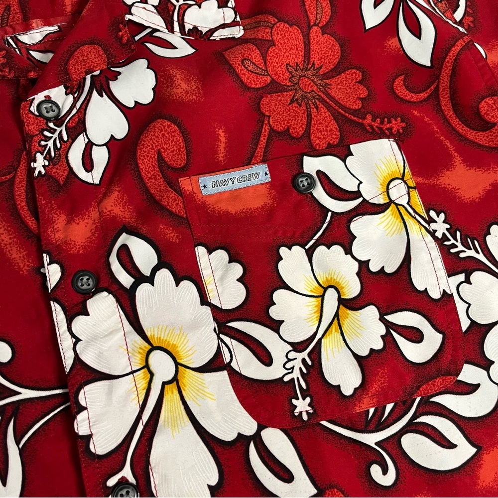 Red Floral Hawaiian Vintage Button Down Shirt - Picture 6 of 12